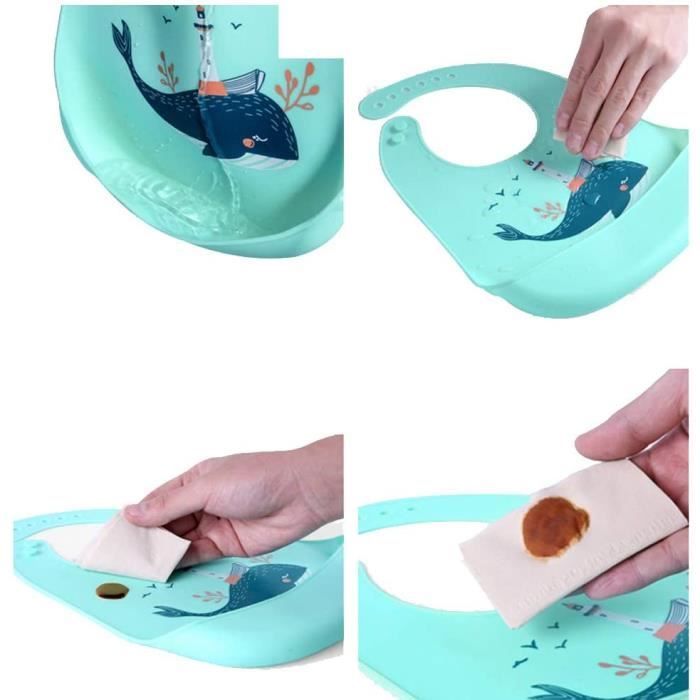 Bavaglino per neonati in morbido silicone, set da 2 bavaglini in silicone impermeabile, facili da pulire - Silicone ultra morbido - Con ampia