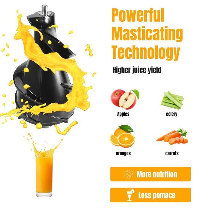 Slow Juicer mit breitem 8 cm Einfüllschacht für ganze Früchte und Gemüse, Doppelfilter
