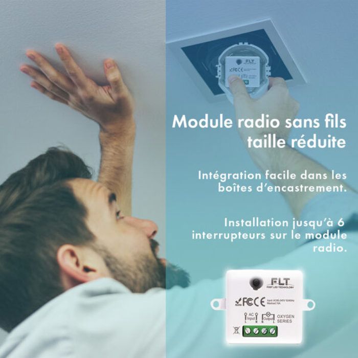 Kit interrupteur va et vient sans fil et sans pile auto alimenté piézoélectrique - 5 boutons émetteurs + 1 récepteur - NOIR
