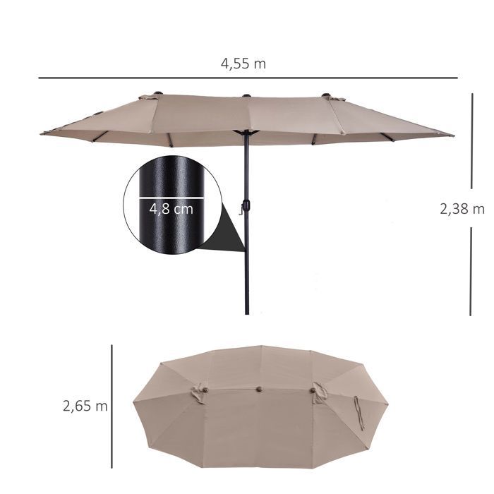 Outsunny - Parasol - Staal - 460x270x240cm - Bruin
