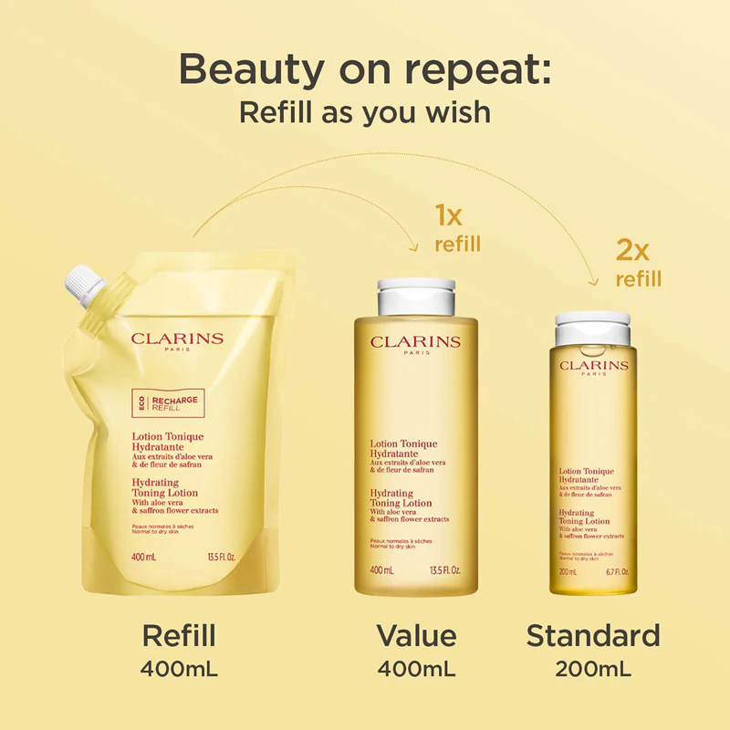 Loção de limpeza, hidratação e tônica Clarins para pele normal a seca.
