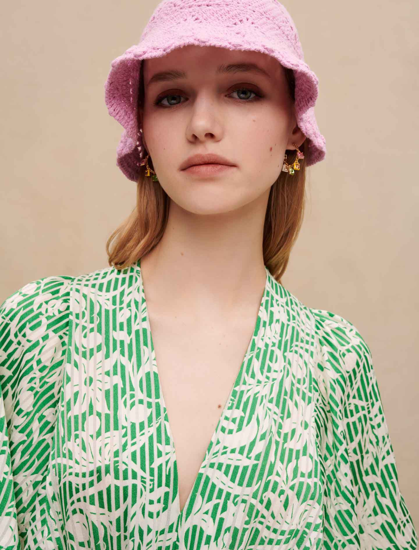 Lange asymmetrische jurk-Imprimé onirique vert