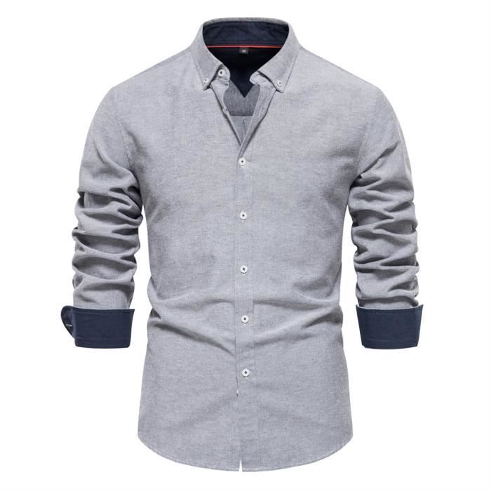 Camisa de manga larga informal suave con cuello con solapas para hombre - INSFITY - Gris
