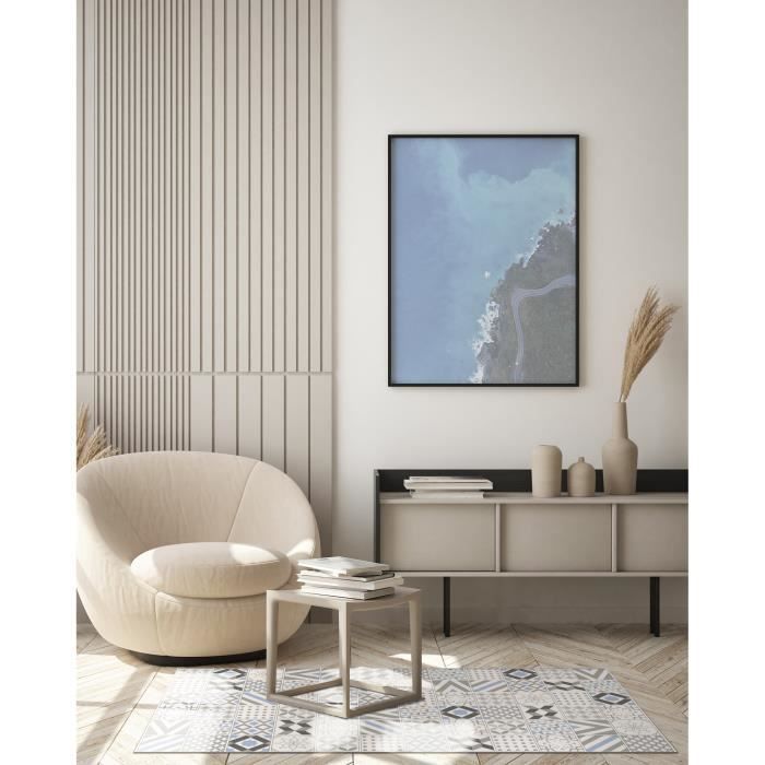 Alfombra de vinilo - Panorama - Azulejos de cemento - Gris y azul - 60x110 cm - Duradera y económica