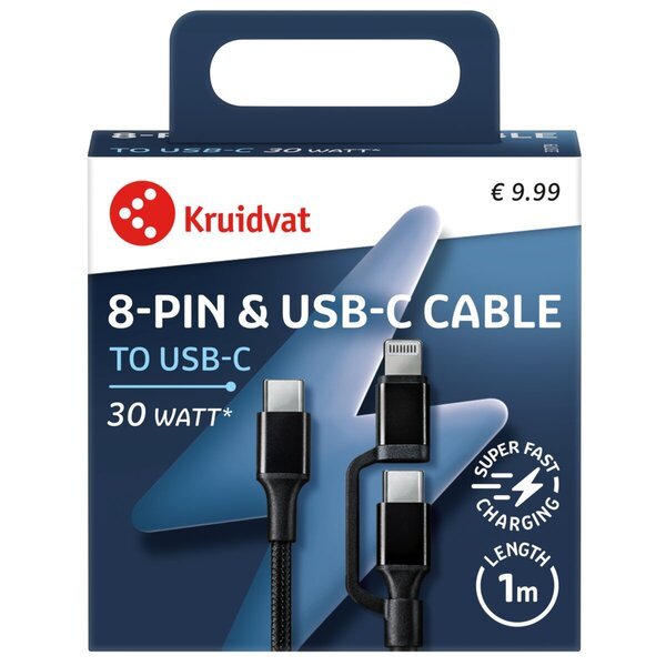 Kruidvat dvostruki 30W USB-C na 8-pinski kabel