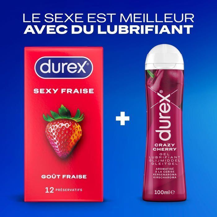 Durex - Lot de 48 Préservatifs Sexy Fraise - Extra Lubrifié Saveur Fraise