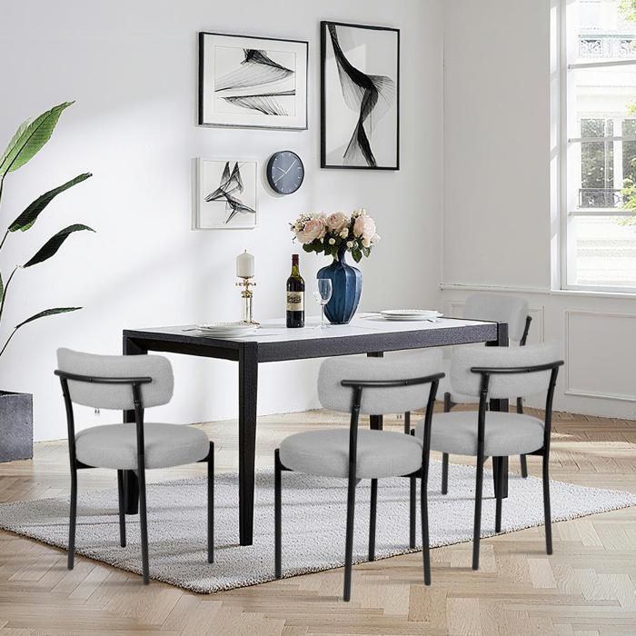 MIPAN. Juego de 6 sillas de comedor escandinavas - Sillón tapizado en terciopelo - Patas de metal - Máx.: 120 kg - Gris claro