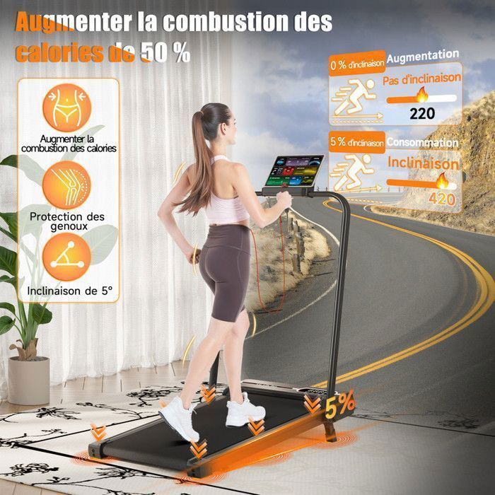 Tapis roulant pieghevole 3 in 1 con inclinazione del 5% - Tapis roulant elettrico - Velocità di camminata 1-8 km/h - Motore da 2,5 HP - con telecomando
