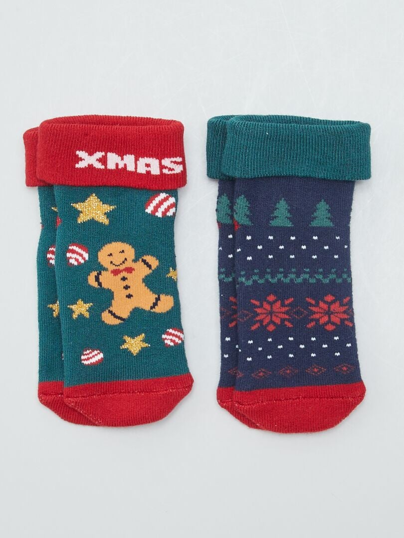 Calcetines navideños - Juego de 2 - Verde/Rojo navideño