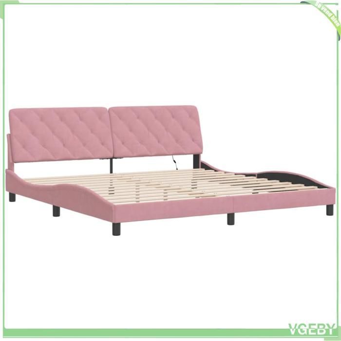 Cadre de lit - 3213878 - velours rose - 200 x 200 cm - LED intégrée