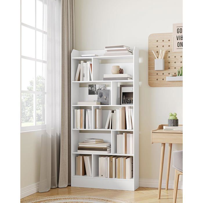 Estantería de 6 niveles, mueble para libros, separador de ambientes, para salón, dormitorio u oficina, 24 x 80 x 170 cm, blanca.