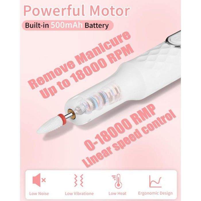 Electric Nail File, 12 in 1 Nail Drill Professional Nail Sander 18000 RPM Portable Manicure Pedicure Kit