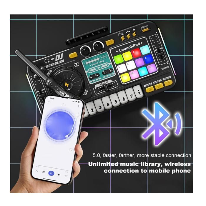 Kids DJ Mixer, Kids DJ Turntable with Light and Keyboard, Interactive Musical Toy, Learning to Imitate Musical Instruments
