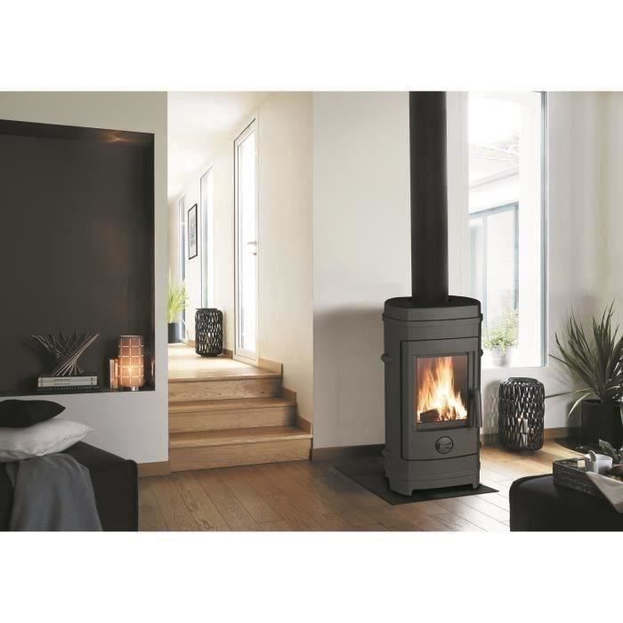 Estufa de leña INVICTA Remilly - Potencia óptima: 7 kW - Potencia máxima: 10,5 kW - Leña de hasta 33 cm - Hierro fundido - Fabricada en Francia - Diseño ecológico