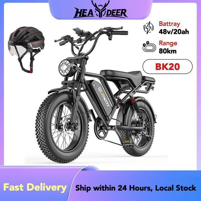 Headeer BK20 elektrische fatbike 20 inch, 48V 20Ah, 50 km/u, 80 km actieradius, voor- en achtervering, schijfremmen, volwassenen