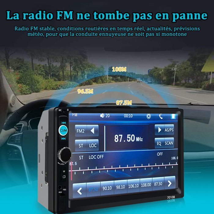 Radio para coche Bluetooth de 7 pulgadas y 2 DIN - CarPlay y Android Auto - Pantalla táctil/Radio FM/AUX/USB/Tarjeta TF - Cámara de visión trasera con 12 LED