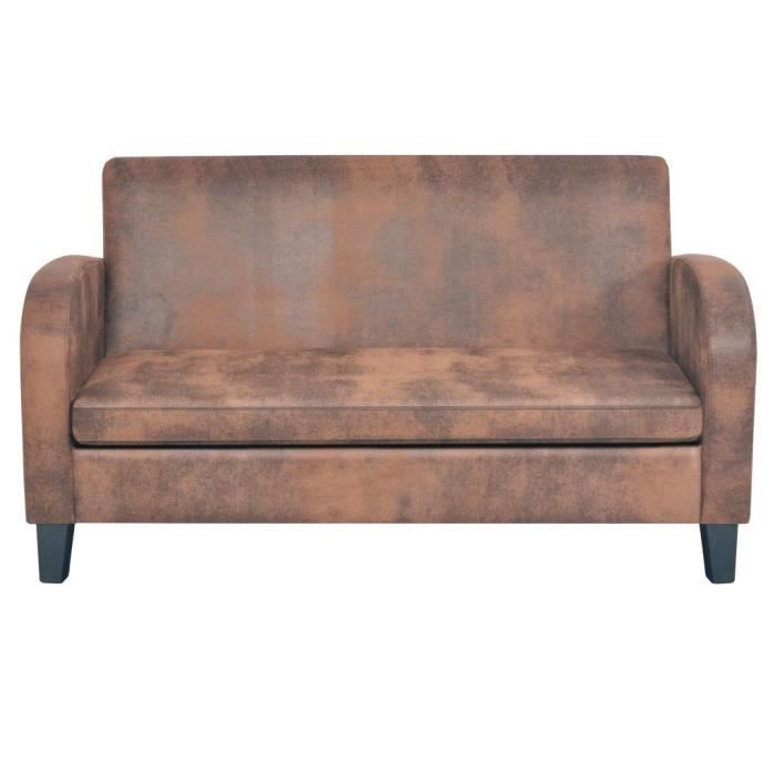 CHIC• Canapé Contemporain Sofa ,Canapé droit fixe 2 places ,Daim synthétique Marron ,1461