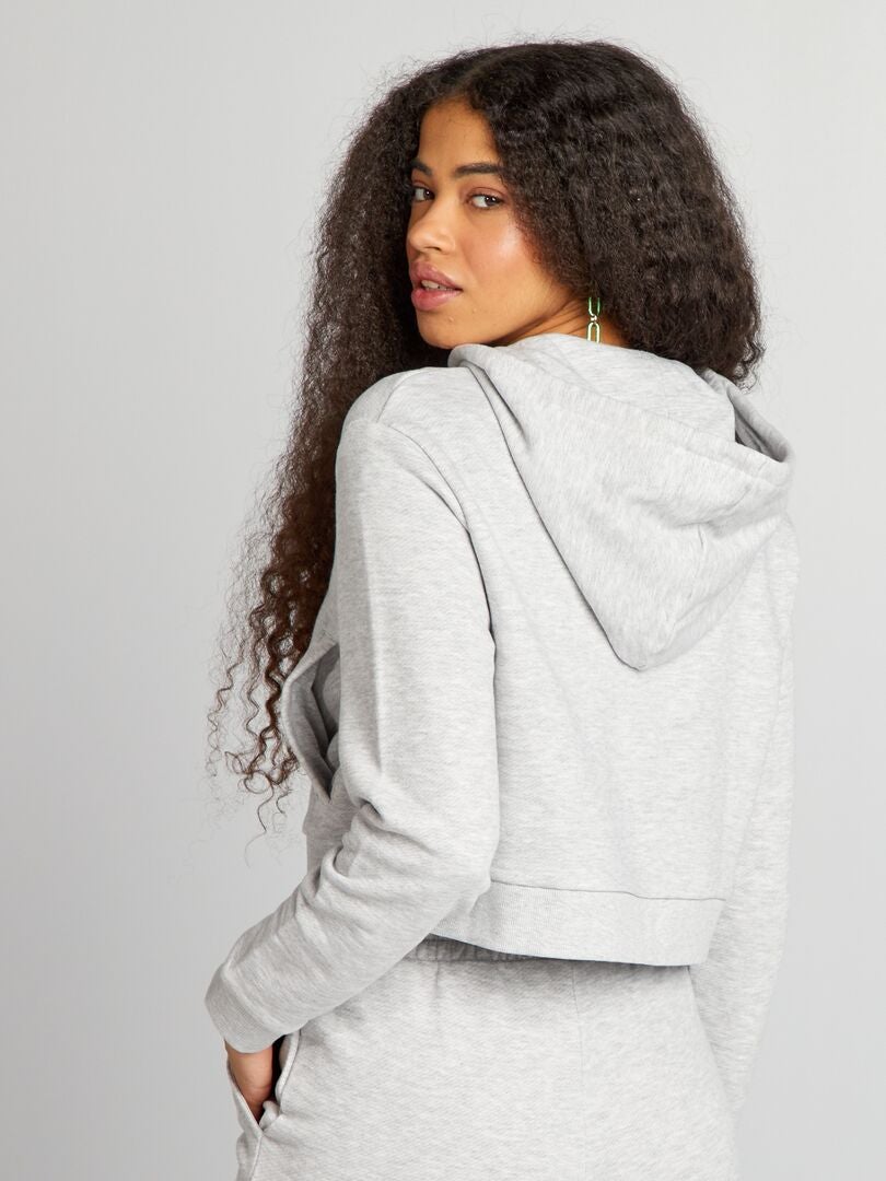 Effenkleurige hoodie met rits - GRIJS