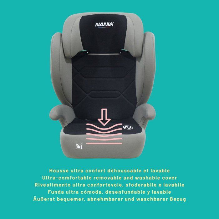 Siège auto - NANIA - Belem - Groupe 2/3 - I-size - 100/150 cm - 4 à 12 ans - Protection Latérale - Appui-tête Réglable - Noir