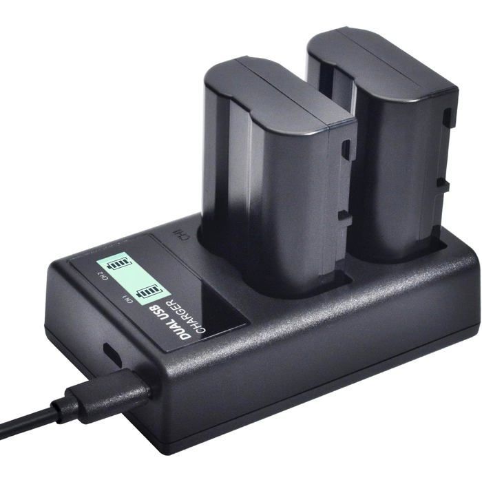 2 baterias QUMOX EN-EL15 e carregador USB duplo compatíveis com Z6, Z7, D500, D600, D610, D800, D850, D800E, D750, D7000, D7100 e D7200.