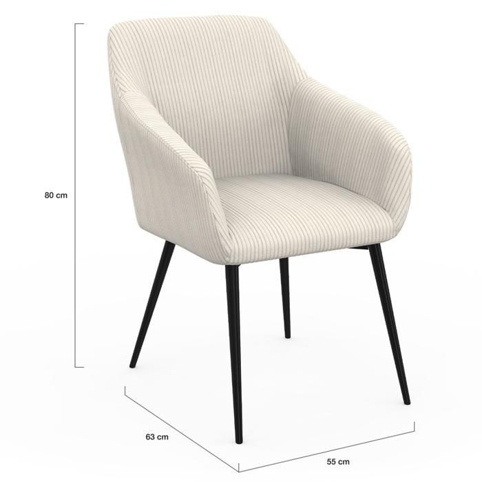 IDMARKET Lot de 2 chaises de salle à manger JANY en velours côtelé beige