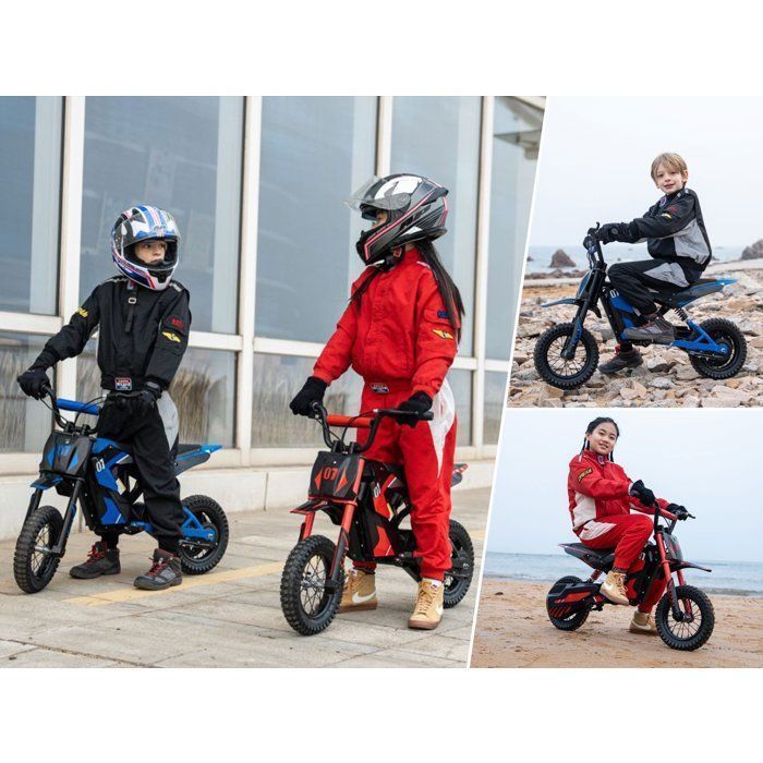 Moto électrique pour enfants EVERCROSS TECH Bleu, 350W, 3 Vitesses 8-25KM/H, Pneus 12’’ tout-terrain, Autonomie 15 km, Cadeau super