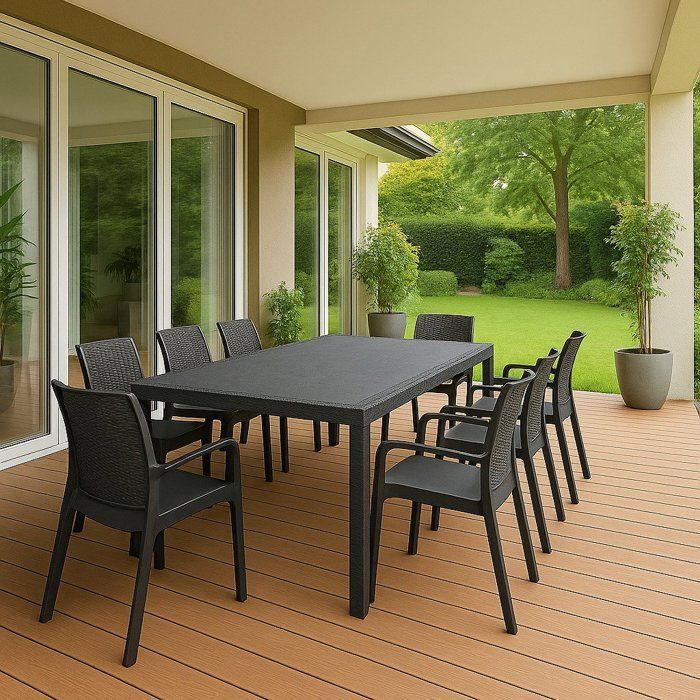 Conjunto de muebles de jardín Arret Dmora, en plástico negro antracita.