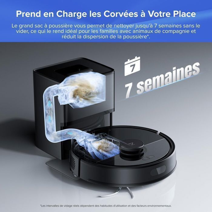 ROBOROCK Q7 L5+ Occasion 50% Neuf-Aspirateur Robot Laveur 8000 Pa,150min Autonomie,Vidange Automatique, Navigation LiDAR,App