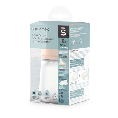 Suavinex Zero koliikkia ehkäisevä tuttipullo, hidas virtaus, 0 kk, 180 ml