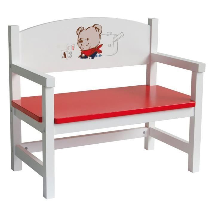 Banco para muñecas ROBA Teddy College - Muebles para casa de muñecas - Banco en miniatura para muñecas bebé - Madera lacada en blanco/rojo