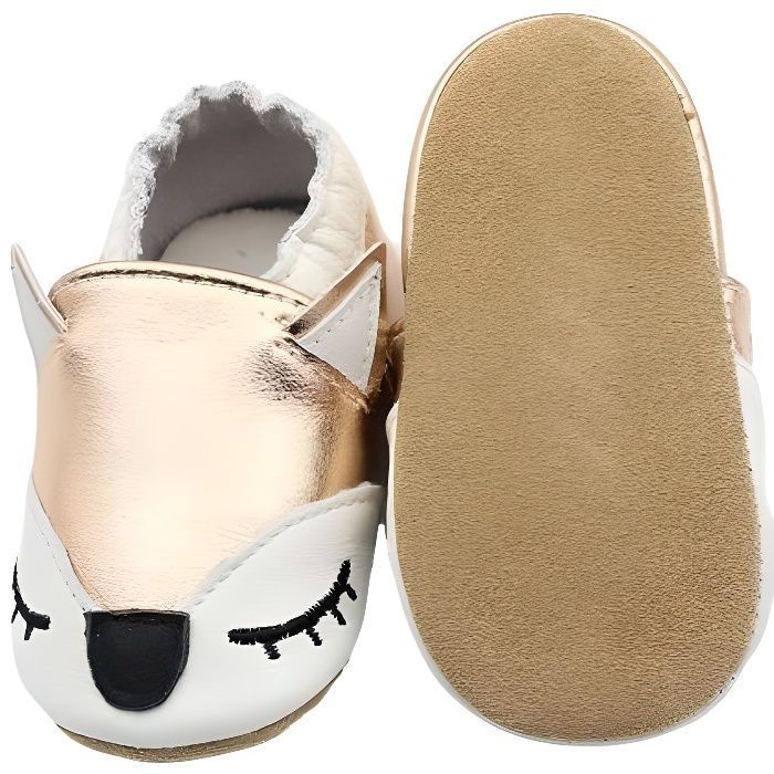 Chaussons Cuir Souple Bébé INSFITY - Or - Premiers Pas Garçon Fille - Semelle Antidérapante en Daim