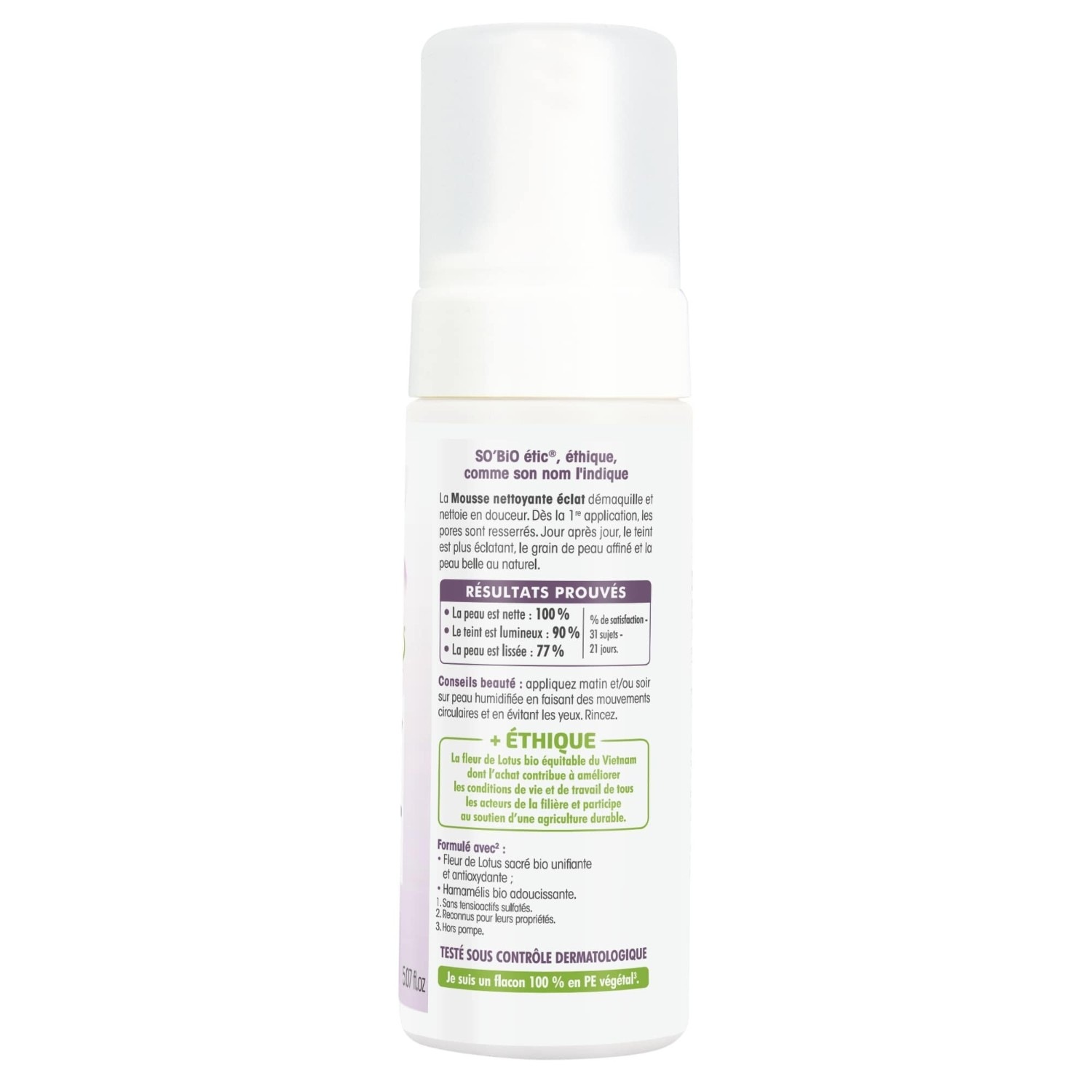 SO BiO étic Mousse nettoyante éclat, Lotus sacré bio, tous types de peaux