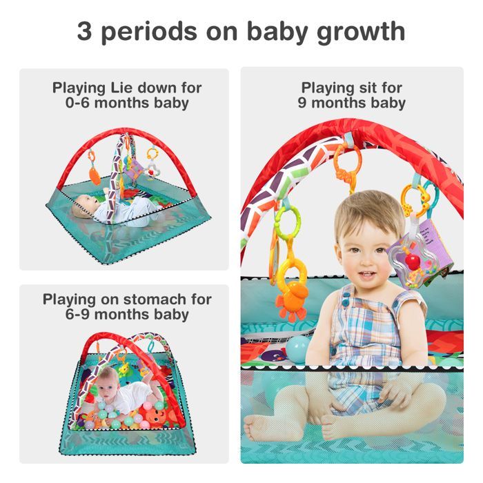 Vierkante speelmat voor baby's - FOUTEN - Blauw - Fitnessframe - Speelmat met speelgoed - Activiteitengebied