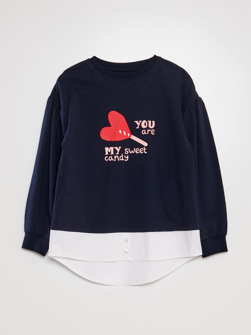 T-shirt met lange mouwen en pofmouwen - BLAUW