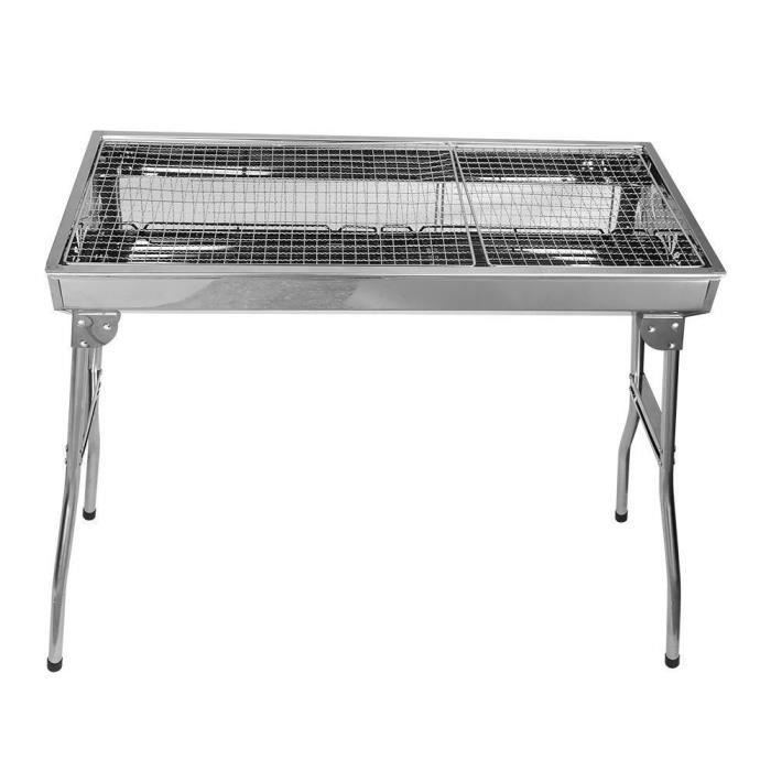 Barbacoa de jardín plegable de acero inoxidable para carbón - Para 12 personas - 73 x 32,5 cm