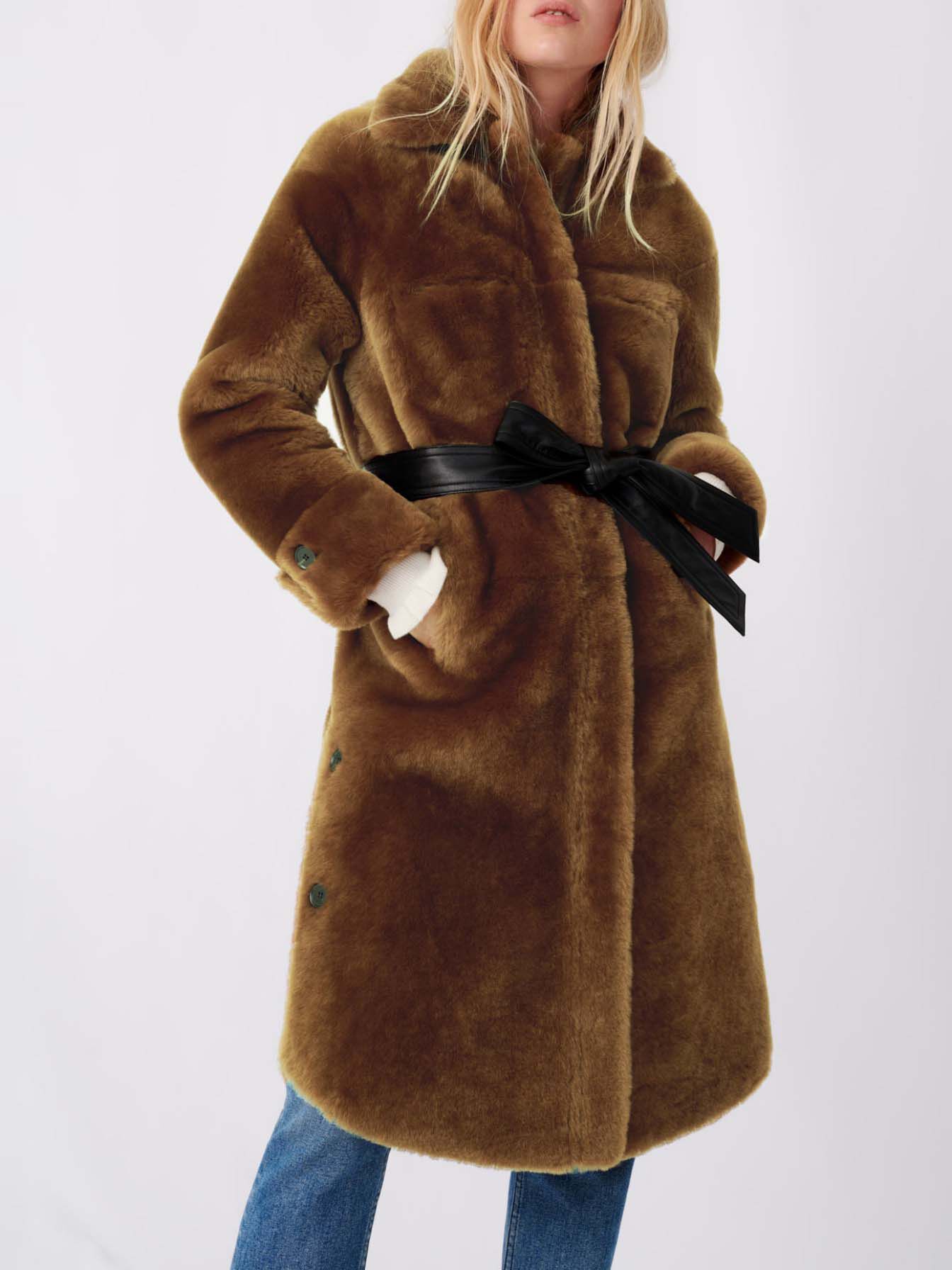 Donsjack met capuchon van imitatiebont - Camel