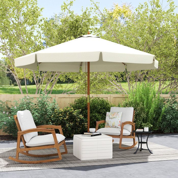 Rechte parasol - tuinparasol - Outsunny - groot rond formaat - bamboehout - Ø 3 m - beige