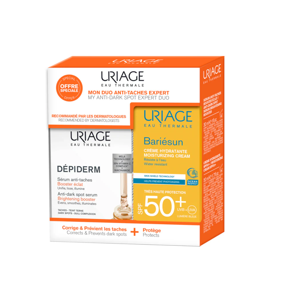 BARIESUN Duo Siero Anti-Macchie Booster Illuminante & Bariesun Crema Solare Spf50+ - Spray viso illuminante, Solare viso alta prot.