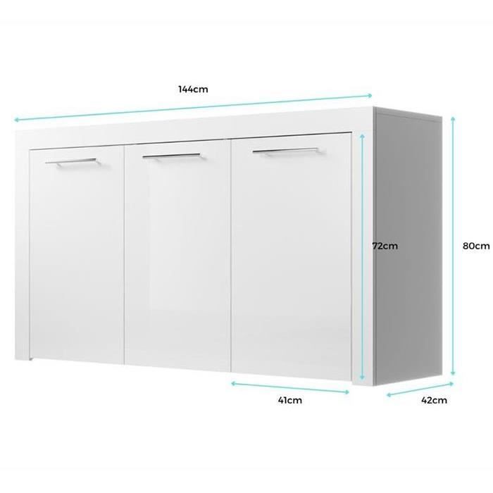 3-Door Sideboard | 144 x 80 x 42 cm | White Gloss Finish | Storage | NELIA
