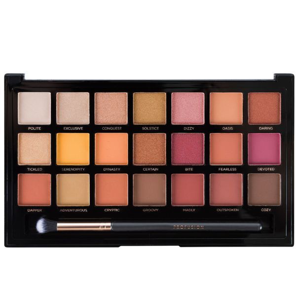 Paleta očních stínů Profusion Cosmetics Siennas s 21 odstíny a štětečkem