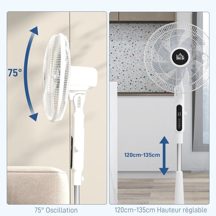 Ventilador de pedestal HOMCOM Ø 42cm 40W 3 modos 28 velocidades, función antimosquitos, altura ajustable, oscilación de 75°, blanco