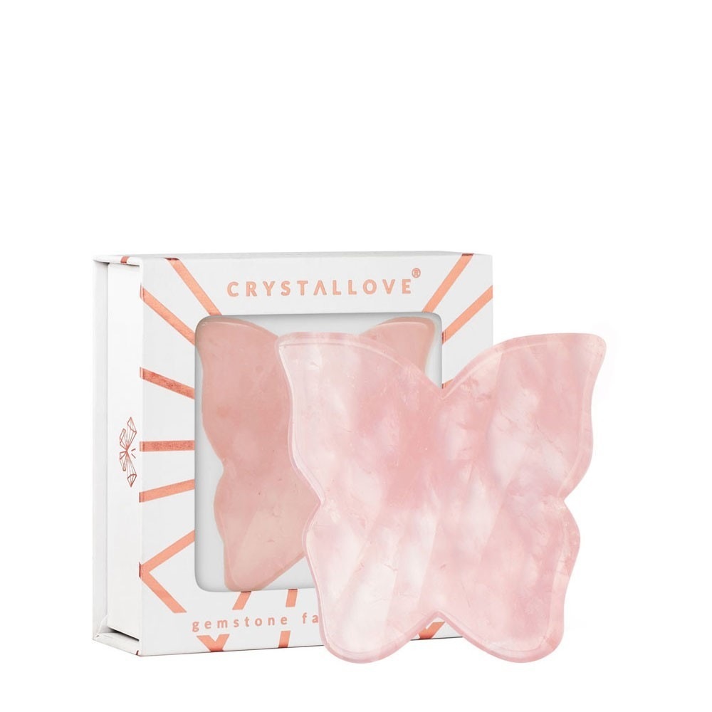 Crystallove масажер за лице са лептиром и ружичастим кварцем - гуа ша - 1 комад