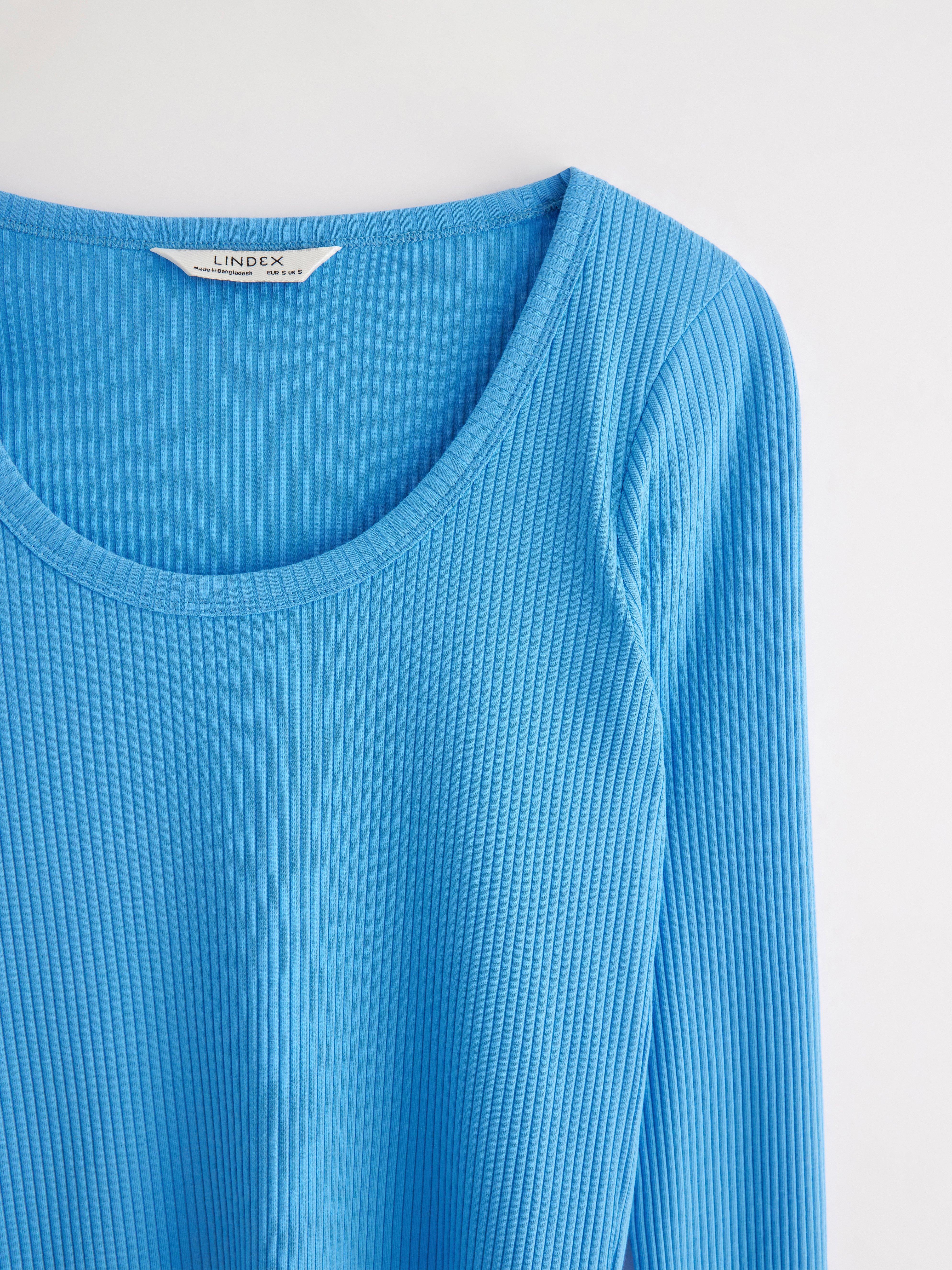 Ribbad långärmad topp Blue