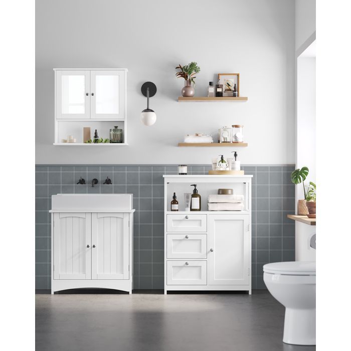 VASAGLE Meuble de Salle de Bain, Commode, Placard, Armoire, avec Étagères Réglables, 3 Tiroirs, 30 x 60 x 80 cm, Blanc