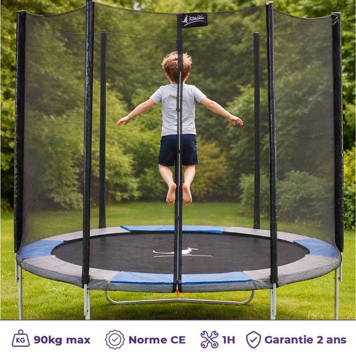 Trampoline KANGUI - RALLI Ø 300‑305 cm – Enfant – Filet de sécurité – Certification CE & NF EN 71-14