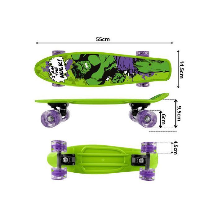 MARVEL Avengers HULK Fish Skateboard for children, 55 cm, non-slip deck, stable for children weighing 20 to 50 kg