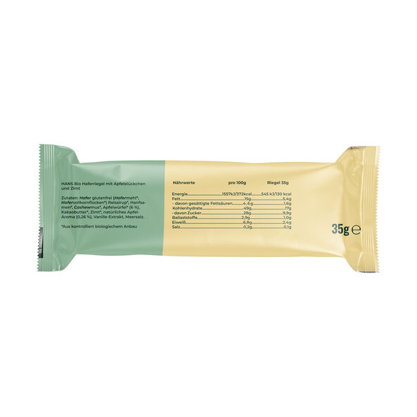Baton de ovăz vegan organic, ștrudel cu mere, set de 16 piese (16 x 35g = 560g)