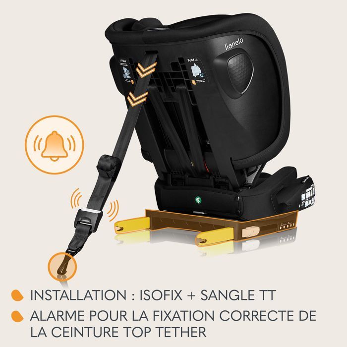 Seggiolino auto LIONELO Nelly i-Size 76-150 cm - ISOFIX - Pieghevole - Portabicchieri - Gruppo 1/2/3 - Nero