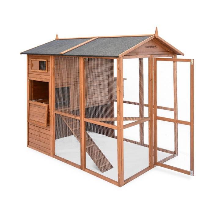 Pollaio per 6-8 galline, in legno di abete, con recinto, COTENTINE