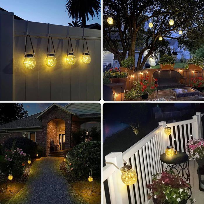 Paquete de 2 luces solares para exteriores, farol de exterior con 20 LED, decoración de jardín impermeable, iluminación de patio, luz cálida.